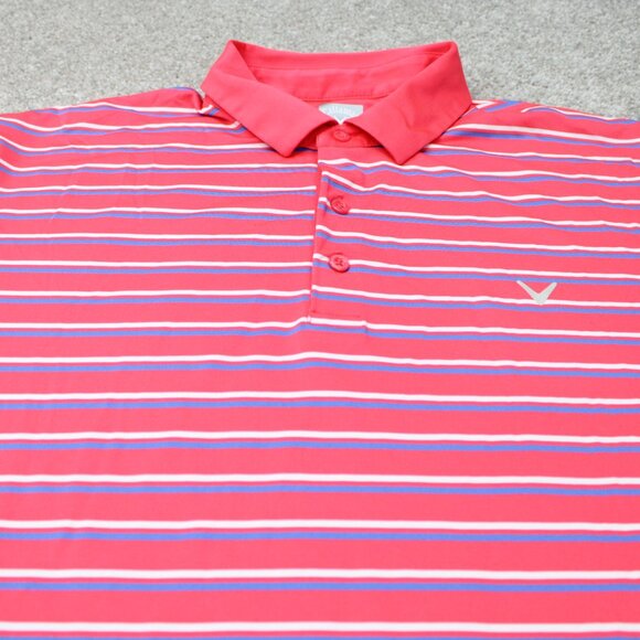 Callaway Opti-Dri Polo Shirt Men XL Pink/Blue Golf Stretch Short Sleeve Pullover - Picture 4 of 12